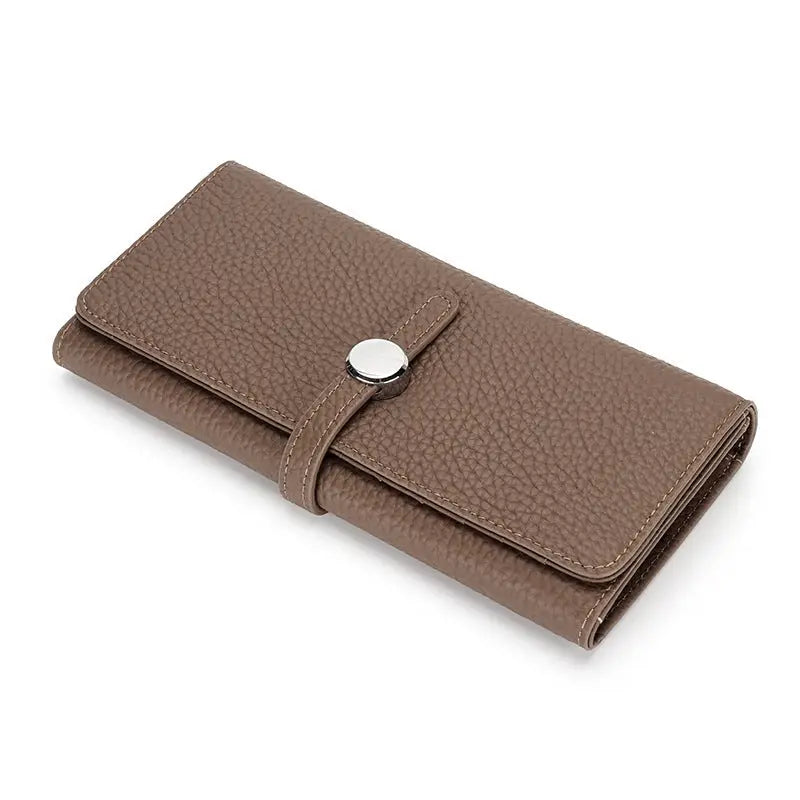 Women’s Leather Folding Wallet with Large Capacity - Khaki - Wallets