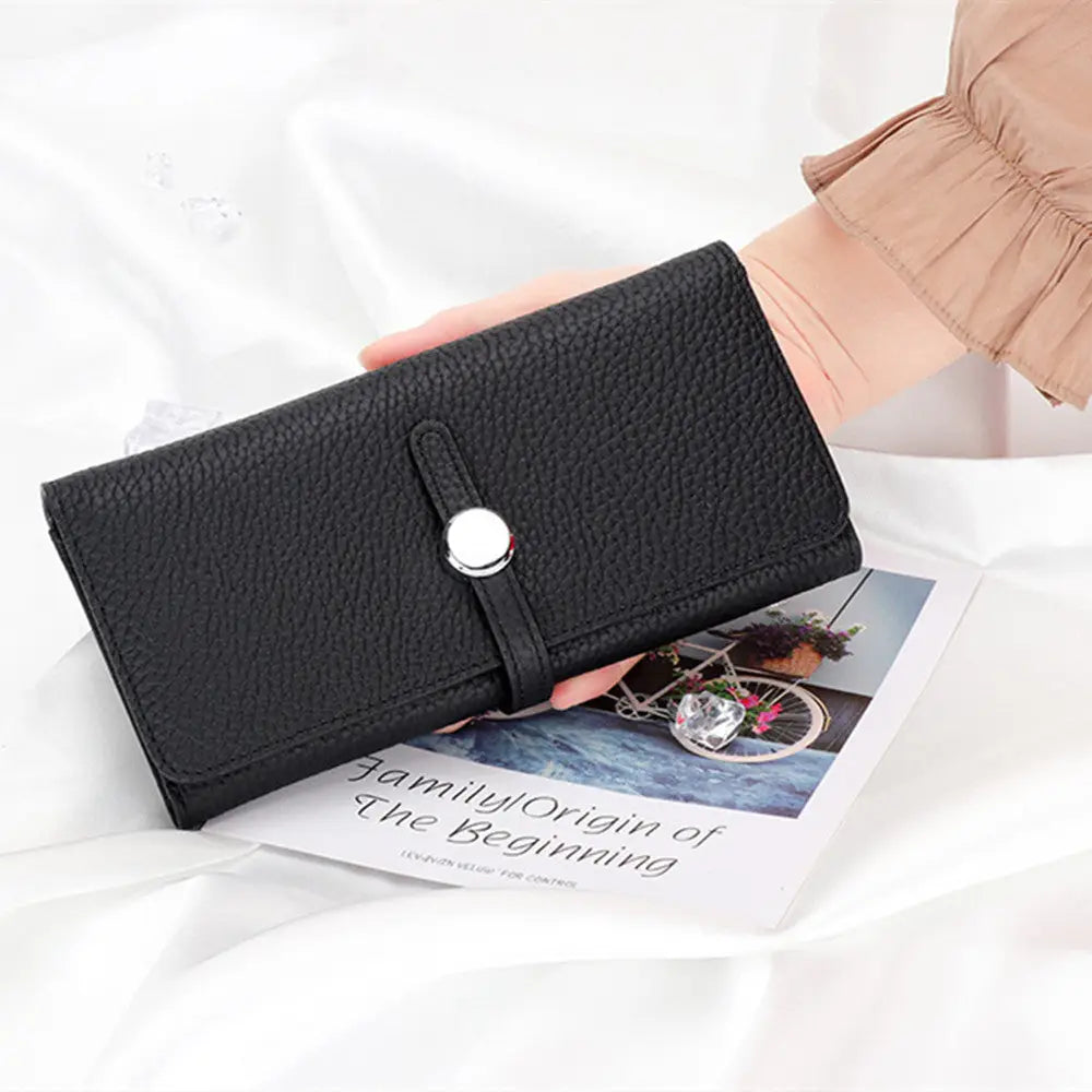 Women’s Leather Folding Wallet with Large Capacity - Wallets