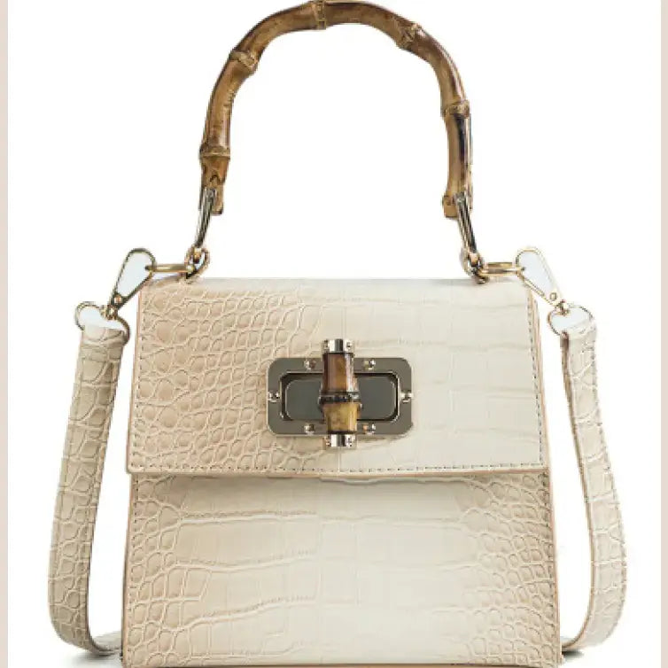 Women's Leather Shoulder Bag - White Baige