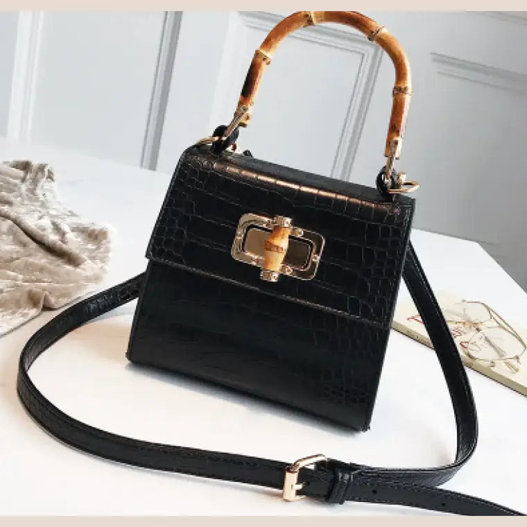 Women's Leather Shoulder Bag - Black