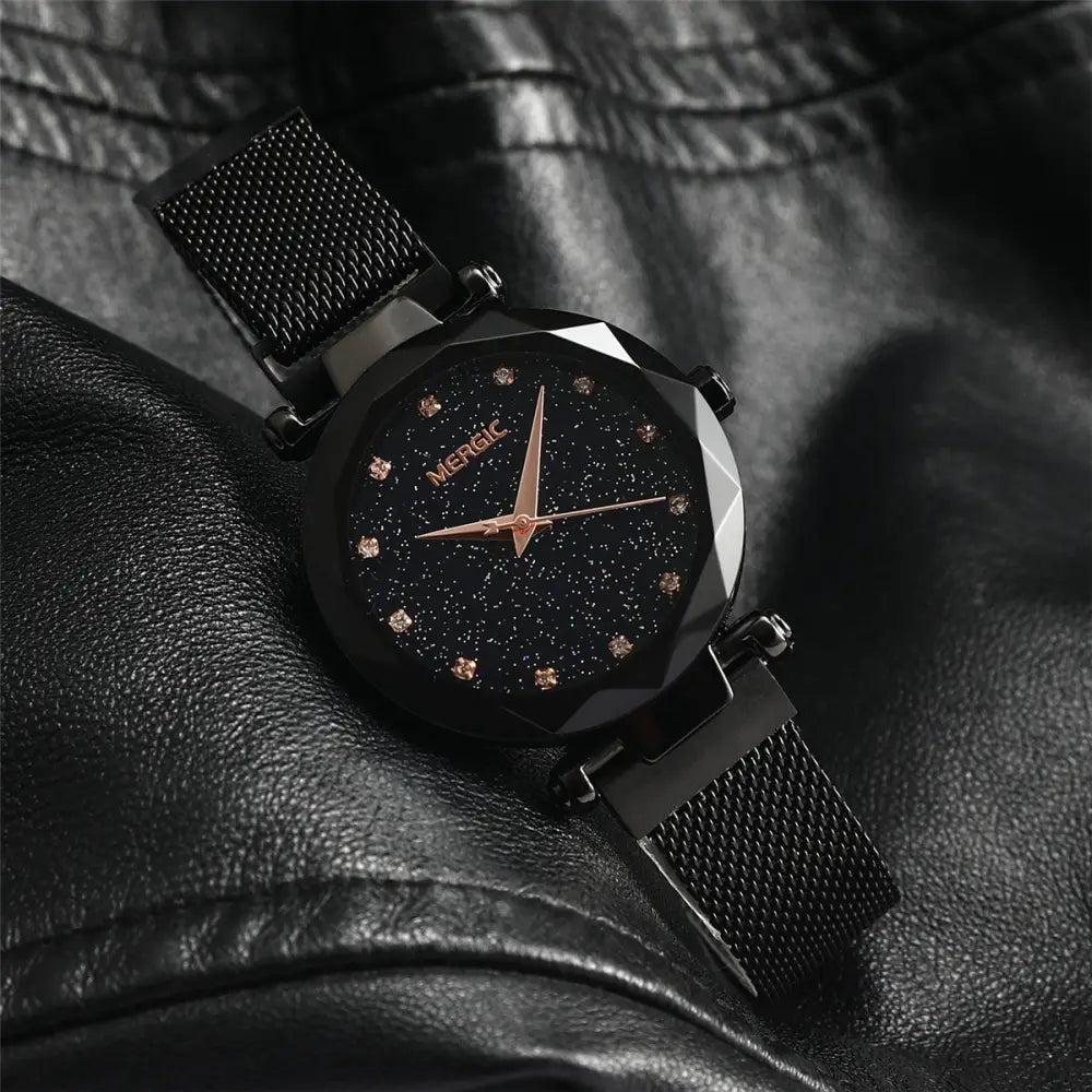 Black Women's Mesh Band Quartz Watch