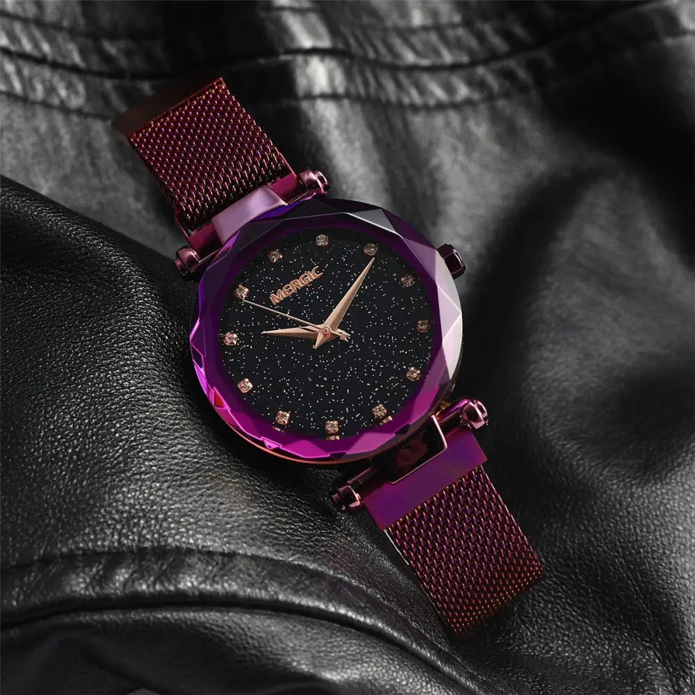 Purple  Women's Mesh Band Quartz Watch