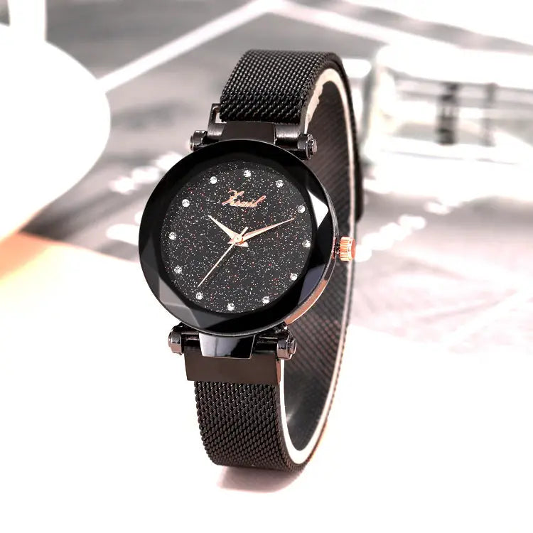 Black Women's Mesh Band Quartz Watch