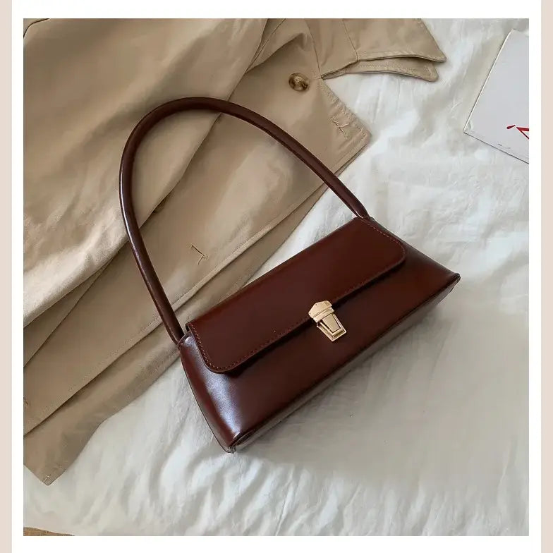 Women’s Shoulder Bag Handbag Retro Underarm Bag Fashion Simple Solid Color New Hand Shoulder Bag - Coffee - Women’s Bags