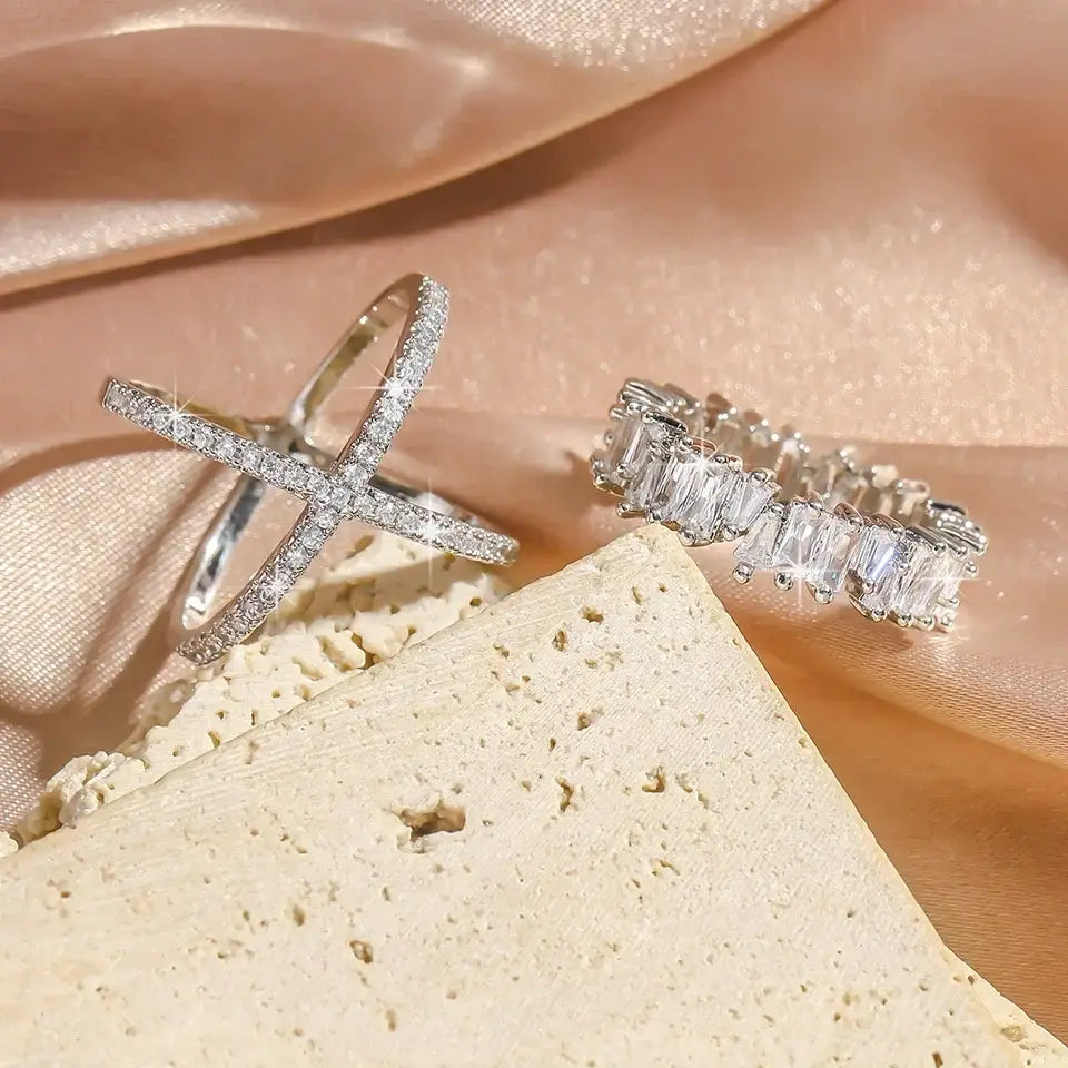 ZAKOL 2pcs/set Shiny Cubic Zirconia Engagement Wedding Rings for Women Exquisite Couple Ring Hypoallergenic Jewelry Gift