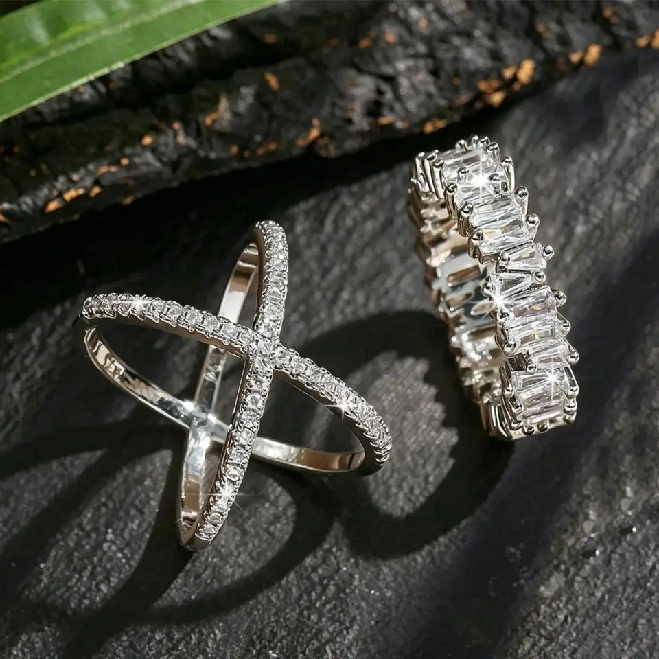 ZAKOL 2pcs/set Shiny Cubic Zirconia Engagement Wedding Rings for Women Exquisite Couple Ring Hypoallergenic Jewelry Gift