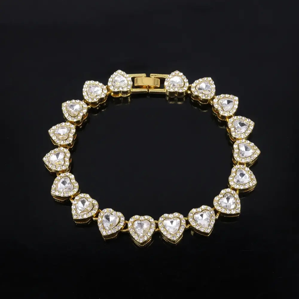 ZAKOL 45CM New Hip Hop Tennis Chain Bracelet Necklace Shiny Heart Rhinestone CZ Fashion Rock Party Jewelry Set