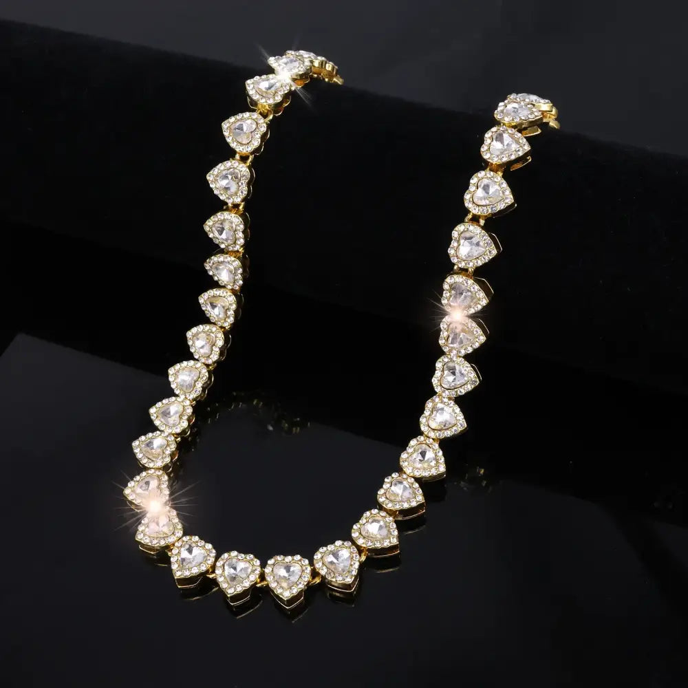 ZAKOL 45CM New Hip Hop Tennis Chain Bracelet Necklace Shiny Heart Rhinestone CZ Fashion Rock Party Jewelry Set - Womens