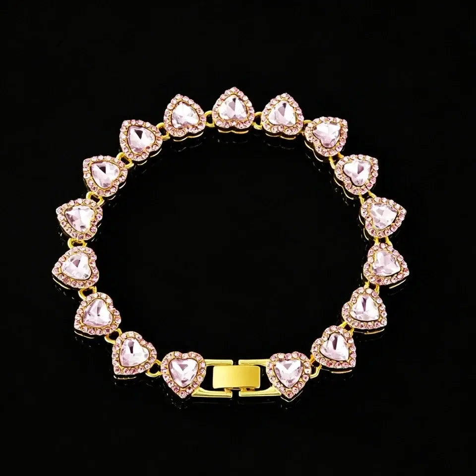 ZAKOL 45CM New Hip Hop Tennis Chain Bracelet Necklace Shiny Heart Rhinestone CZ Fashion Rock Party Jewelry Set - Womens