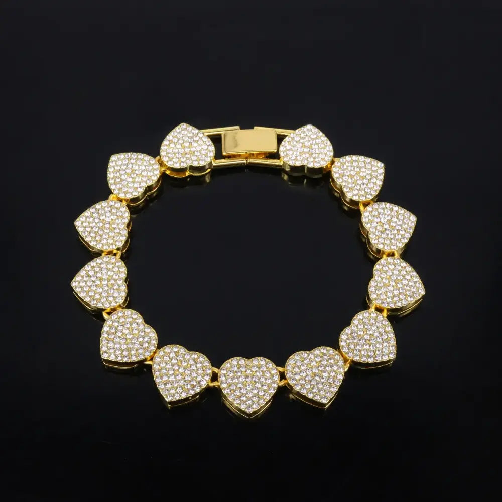 ZAKOL 45CM New Hip Hop Tennis Chain Bracelet Necklace Shiny Heart Rhinestone CZ Fashion Rock Party Jewelry Set - Womens