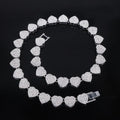 ZAKOL 45CM New Hip Hop Tennis Chain Bracelet Necklace Shiny Heart Rhinestone CZ Fashion Rock Party Jewelry Set - Sliver