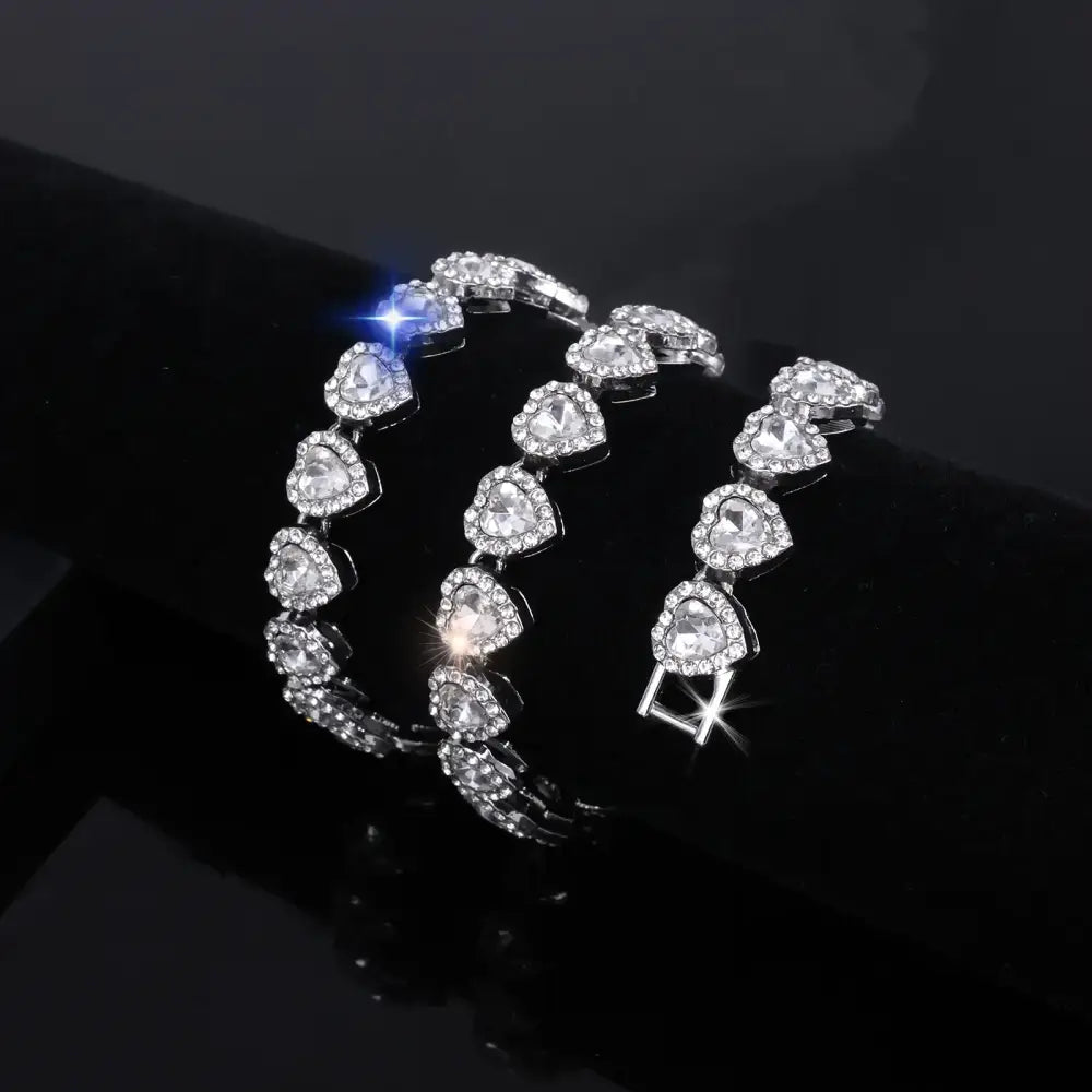 ZAKOL 45CM New Hip Hop Tennis Chain Bracelet Necklace Shiny Heart Rhinestone CZ Fashion Rock Party Jewelry Set - Womens