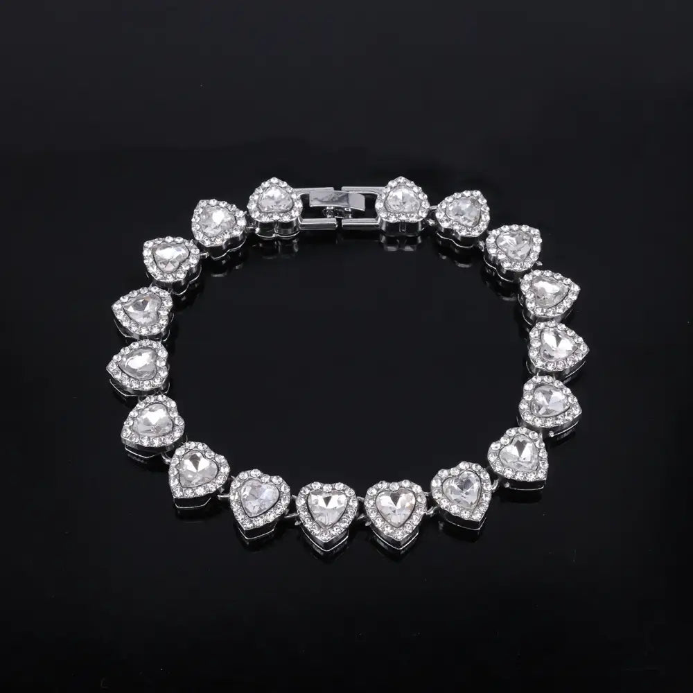 ZAKOL 45CM New Hip Hop Tennis Chain Bracelet Necklace Shiny Heart Rhinestone CZ Fashion Rock Party Jewelry Set