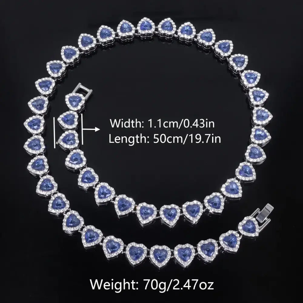 ZAKOL 45CM New Hip Hop Tennis Chain Bracelet Necklace Shiny Heart Rhinestone CZ Fashion Rock Party Jewelry Set - Womens