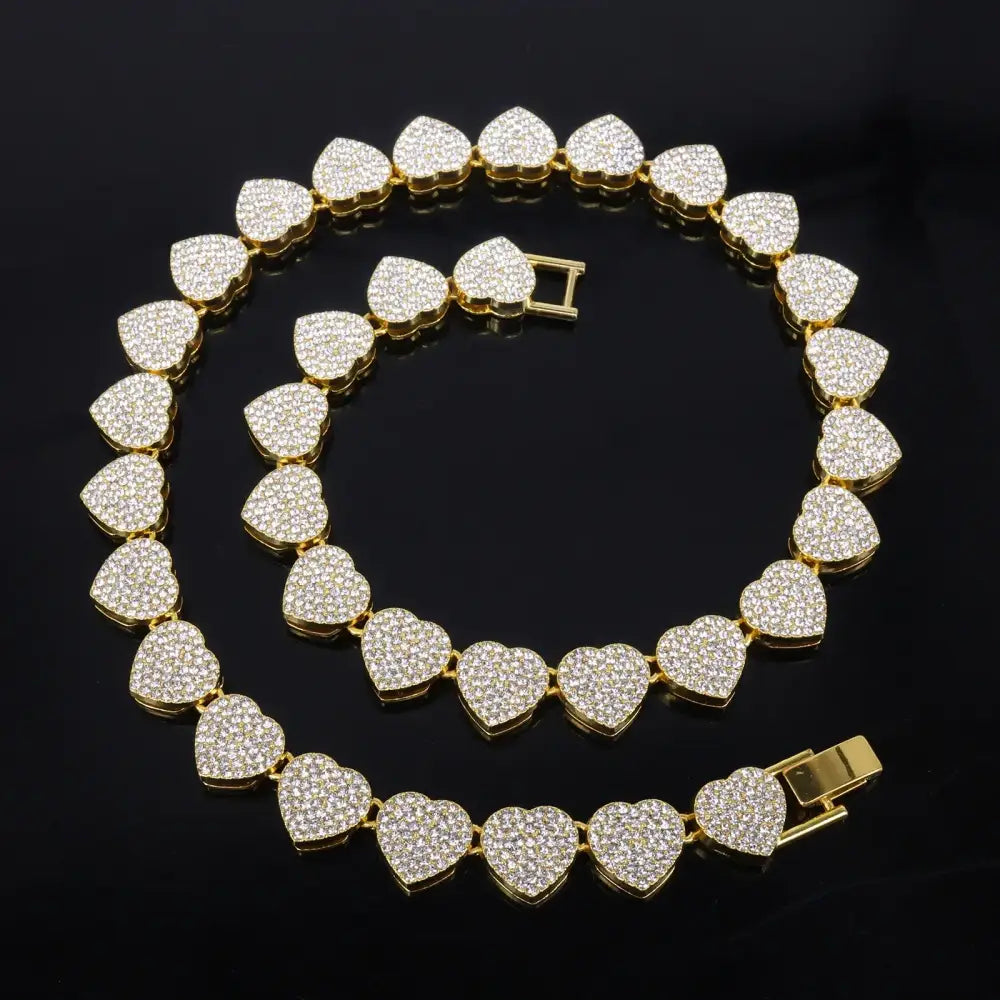 ZAKOL 45CM New Hip Hop Tennis Chain Bracelet Necklace Shiny Heart Rhinestone CZ Fashion Rock Party Jewelry Set - Womens