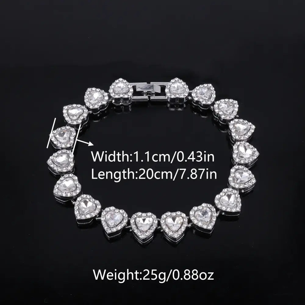 ZAKOL 45CM New Hip Hop Tennis Chain Bracelet Necklace Shiny Heart Rhinestone CZ Fashion Rock Party Jewelry Set - Womens