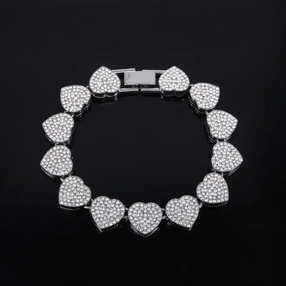 ZAKOL 45CM New Hip Hop Tennis Chain Bracelet Necklace Shiny Heart Rhinestone CZ Fashion Rock Party Jewelry Set