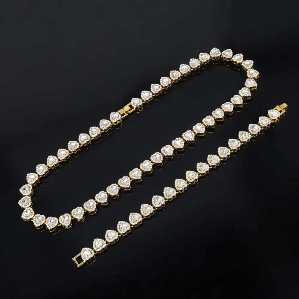 ZAKOL 45CM New Hip Hop Tennis Chain Bracelet Necklace Shiny Heart Rhinestone CZ Fashion Rock Party Jewelry Set