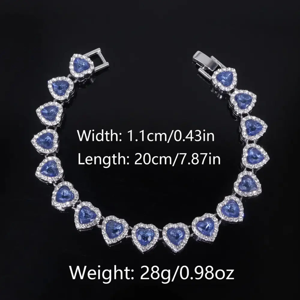 ZAKOL 45CM New Hip Hop Tennis Chain Bracelet Necklace Shiny Heart Rhinestone CZ Fashion Rock Party Jewelry Set - Blue