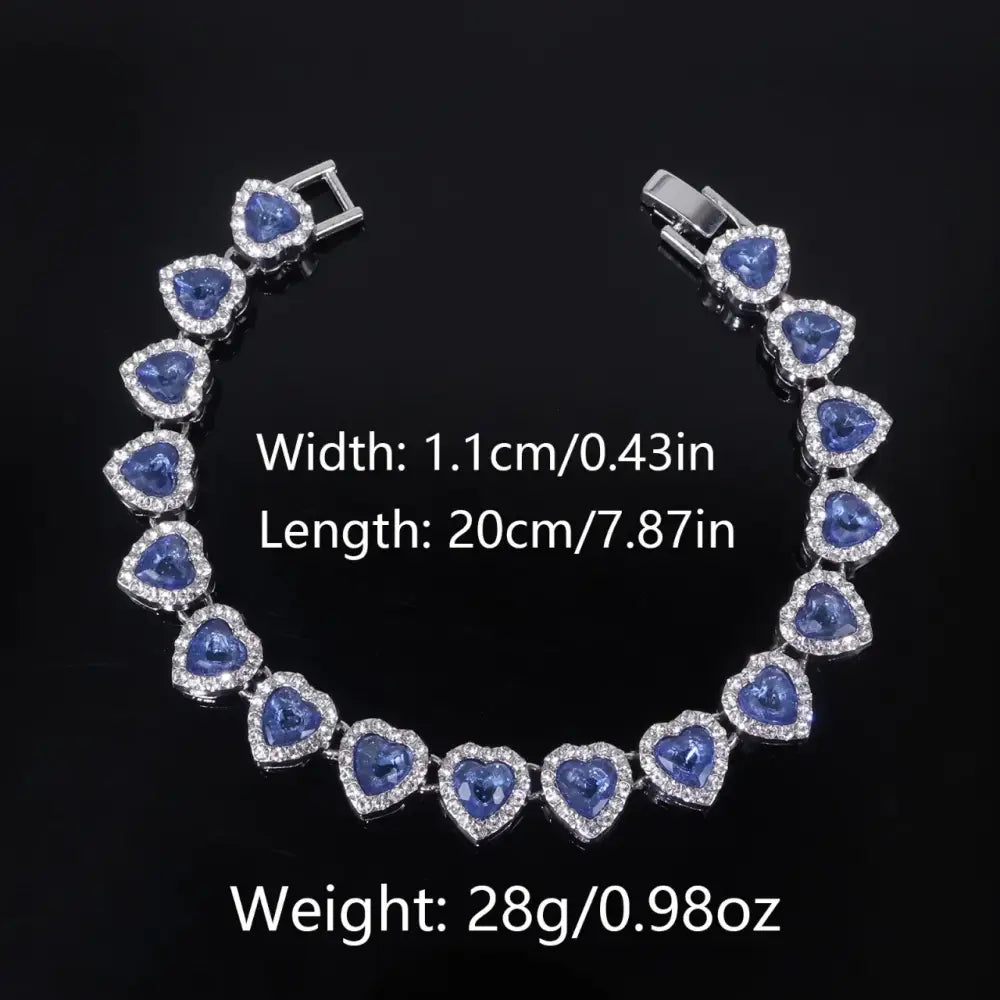 ZAKOL 45CM New Hip Hop Tennis Chain Bracelet Necklace Shiny Heart Rhinestone CZ Fashion Rock Party Jewelry Set - Womens