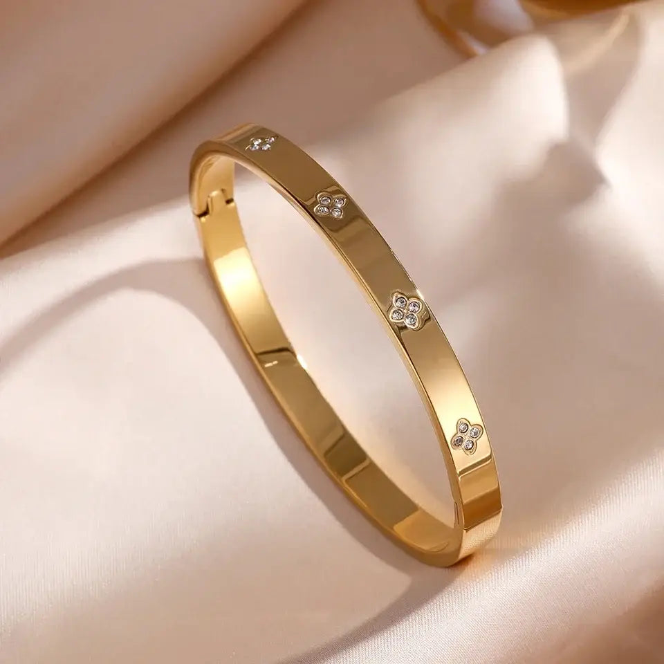 ZAKOL 5/1pcs Sparkling Zirconia Inlaid Stainless Steel Bracelet Set for Women Stackable Bangles Fashion Non Fading