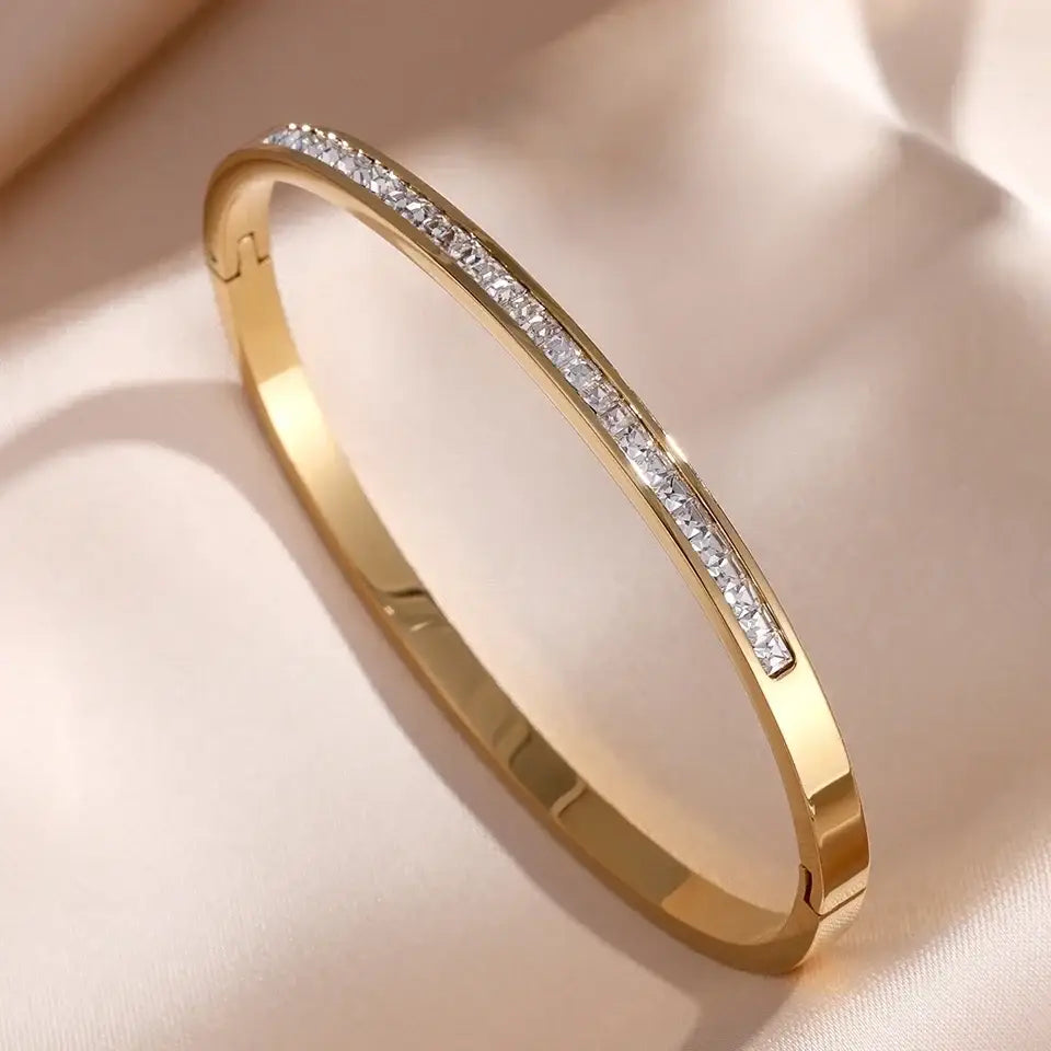 ZAKOL 5/1pcs Sparkling Zirconia Inlaid Stainless Steel Bracelet Set for Women Stackable Bangles Fashion Non Fading