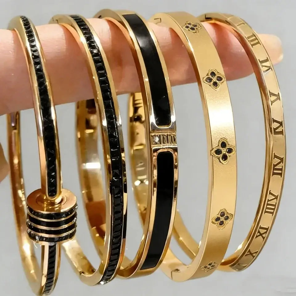 ZAKOL 5/1pcs Sparkling Zirconia Inlaid Stainless Steel Bracelet Set for Women Stackable Bangles Fashion Non Fading