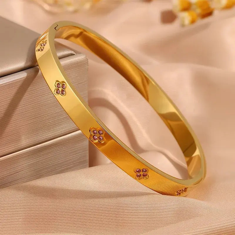 ZAKOL 5/1pcs Sparkling Zirconia Inlaid Stainless Steel Bracelet Set for Women Stackable Bangles Fashion Non Fading