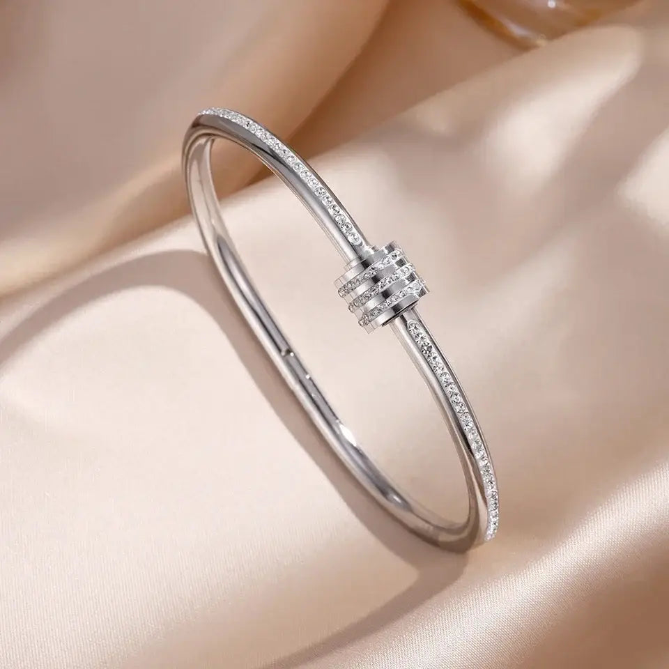 ZAKOL 5/1pcs Sparkling Zirconia Inlaid Stainless Steel Bracelet Set for Women Stackable Bangles Fashion Non Fading