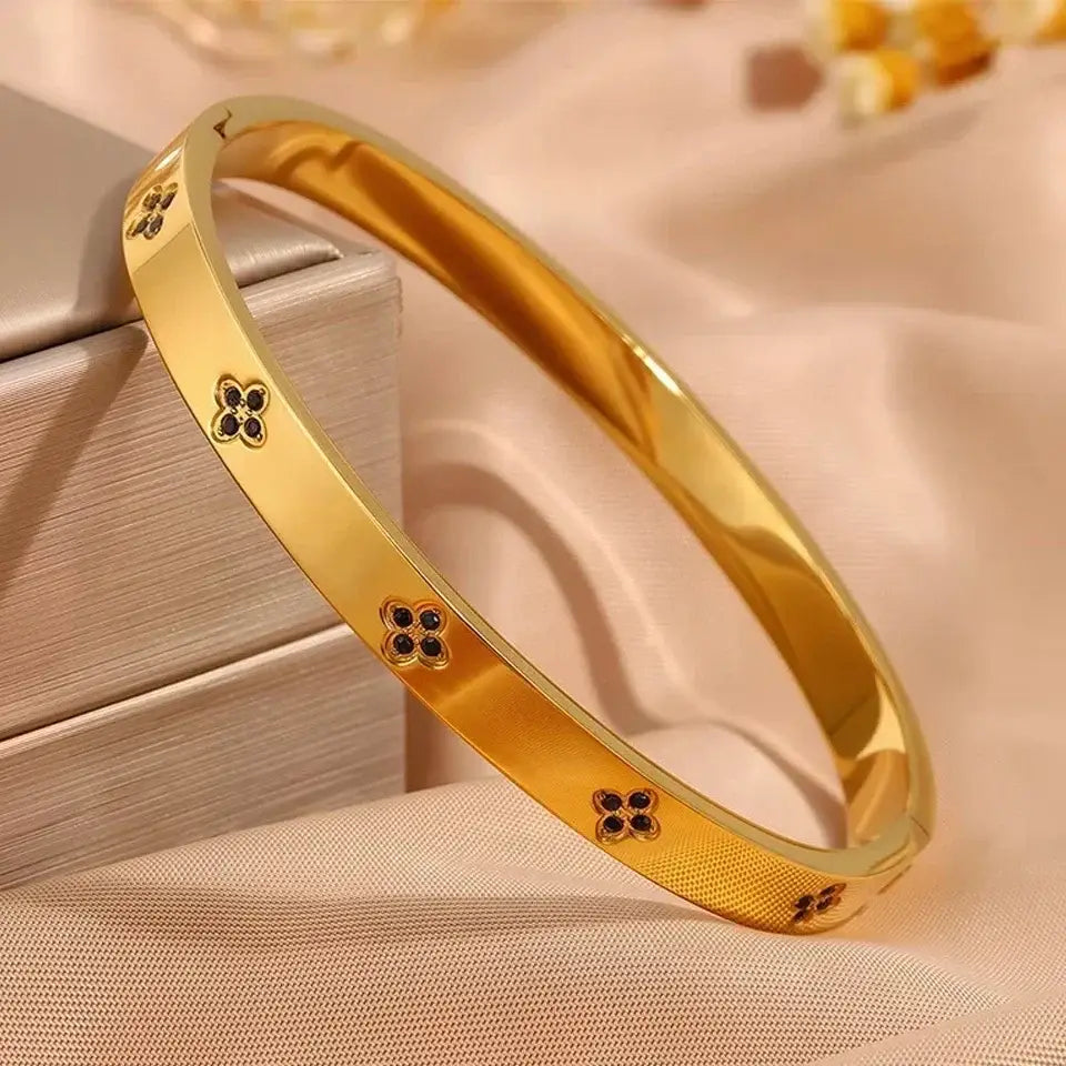ZAKOL 5/1pcs Sparkling Zirconia Inlaid Stainless Steel Bracelet Set for Women Stackable Bangles Fashion Non Fading