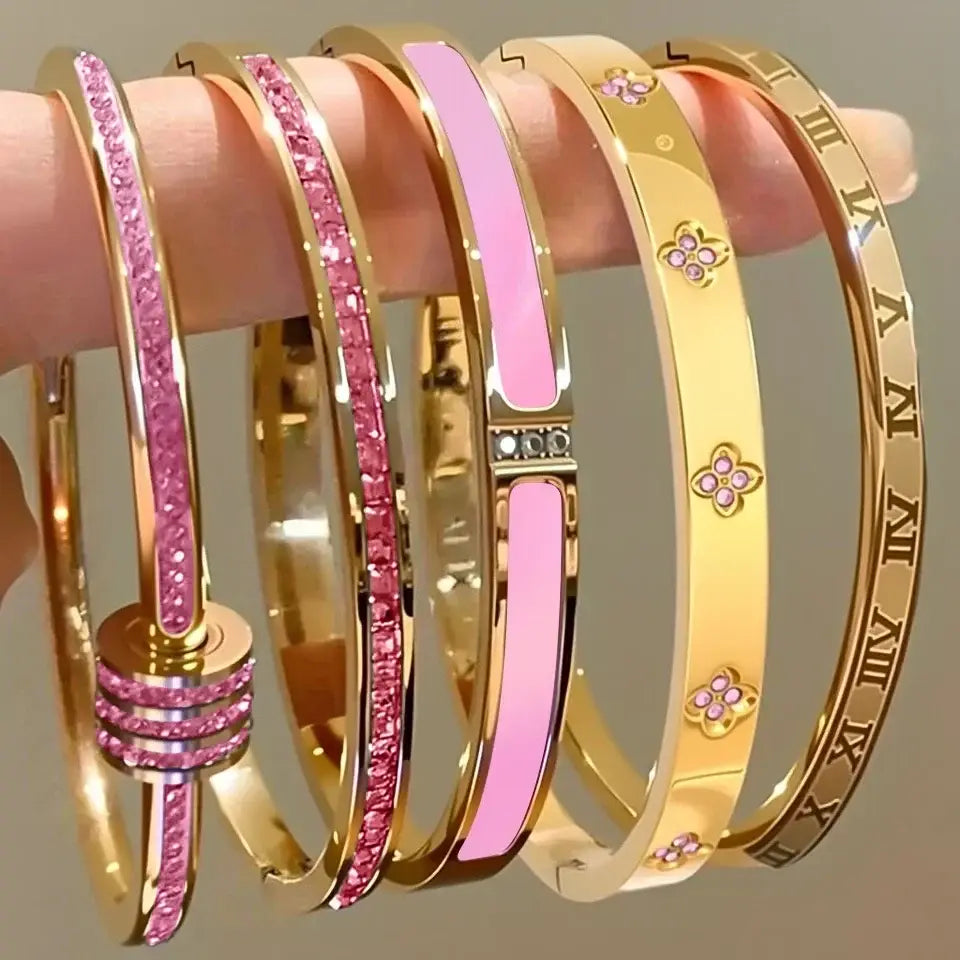 ZAKOL 5/1pcs Sparkling Zirconia Inlaid Stainless Steel Bracelet Set for Women Stackable Bangles Fashion Non Fading