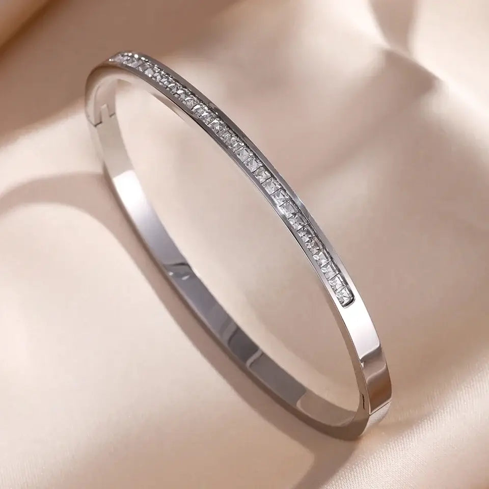 ZAKOL 5/1pcs Sparkling Zirconia Inlaid Stainless Steel Bracelet Set for Women Stackable Bangles Fashion Non Fading