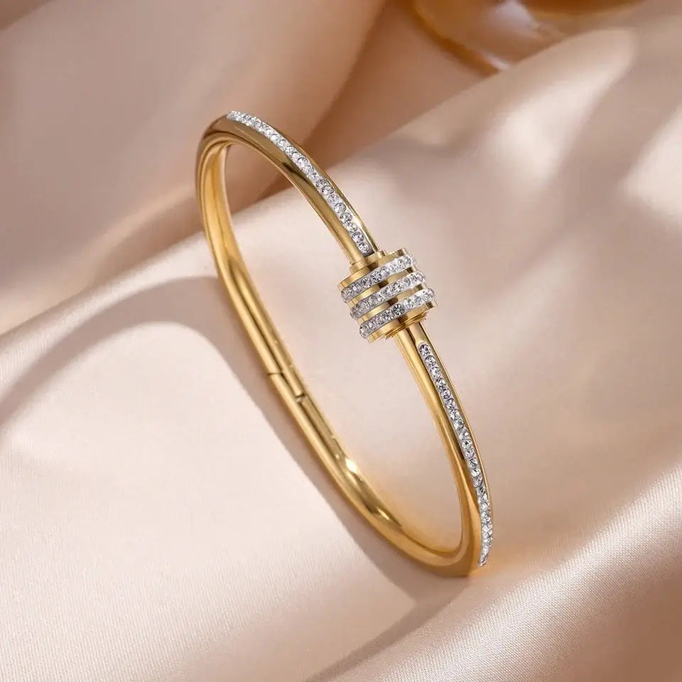 ZAKOL 5/1pcs Sparkling Zirconia Inlaid Stainless Steel Bracelet Set for Women Stackable Bangles Fashion Non Fading
