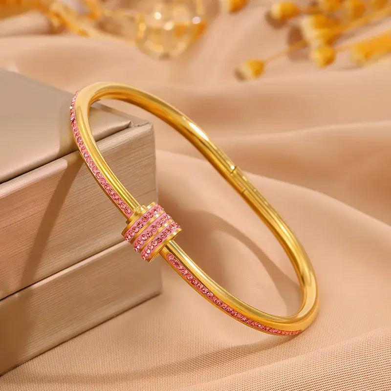 ZAKOL 5/1pcs Sparkling Zirconia Inlaid Stainless Steel Bracelet Set for Women Stackable Bangles Fashion Non Fading